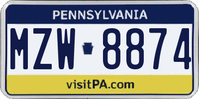 PA license plate MZW8874