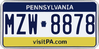PA license plate MZW8878