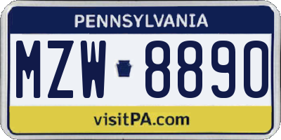 PA license plate MZW8890