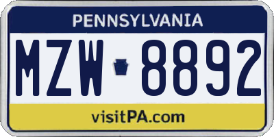 PA license plate MZW8892