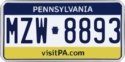 PA license plate MZW8893