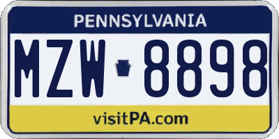 PA license plate MZW8898