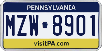 PA license plate MZW8901