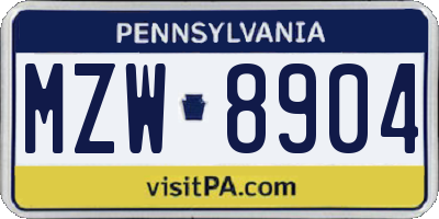 PA license plate MZW8904