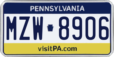 PA license plate MZW8906