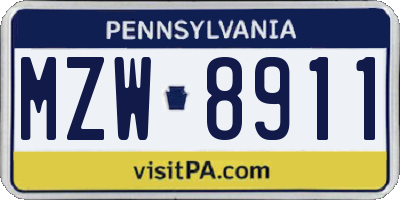 PA license plate MZW8911