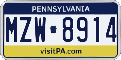 PA license plate MZW8914