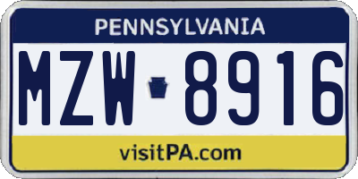 PA license plate MZW8916