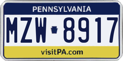 PA license plate MZW8917