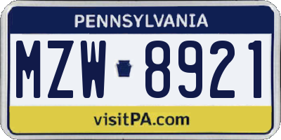 PA license plate MZW8921