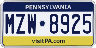 PA license plate MZW8925