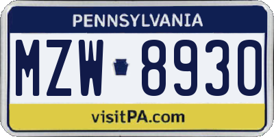 PA license plate MZW8930