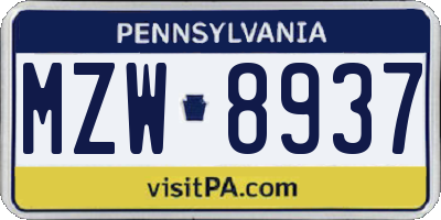 PA license plate MZW8937