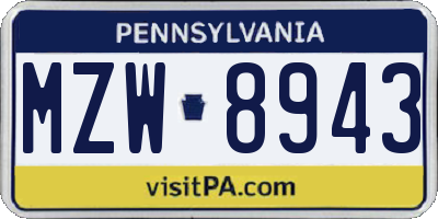 PA license plate MZW8943