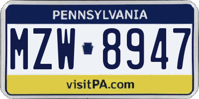 PA license plate MZW8947