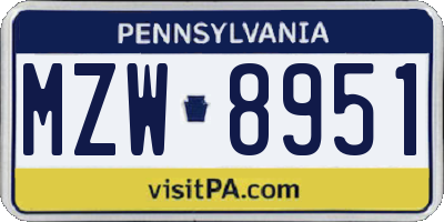 PA license plate MZW8951