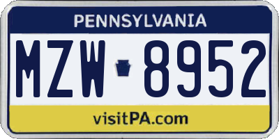 PA license plate MZW8952