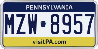 PA license plate MZW8957