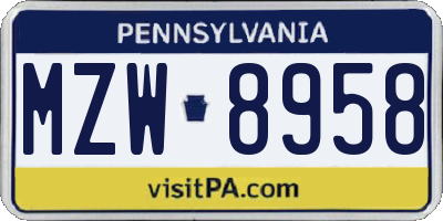 PA license plate MZW8958