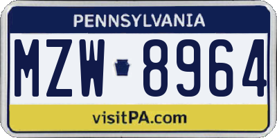 PA license plate MZW8964