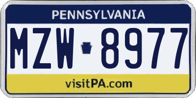 PA license plate MZW8977