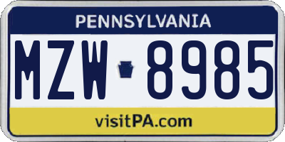 PA license plate MZW8985