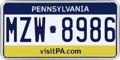 PA license plate MZW8986