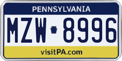PA license plate MZW8996