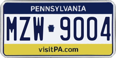 PA license plate MZW9004