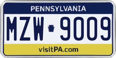 PA license plate MZW9009