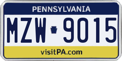 PA license plate MZW9015