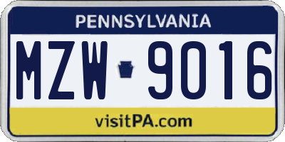 PA license plate MZW9016