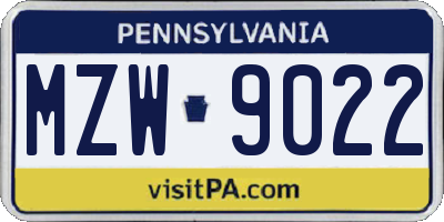 PA license plate MZW9022