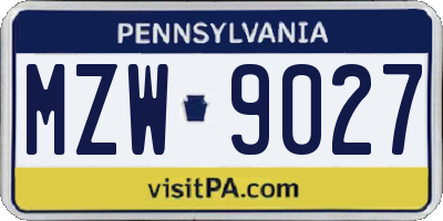PA license plate MZW9027