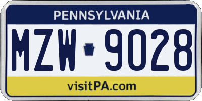 PA license plate MZW9028