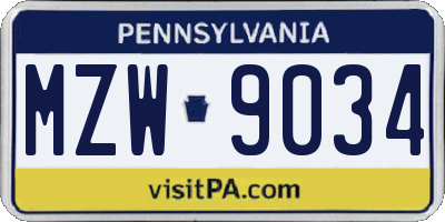 PA license plate MZW9034