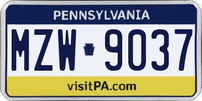 PA license plate MZW9037