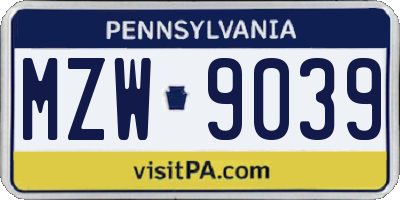 PA license plate MZW9039