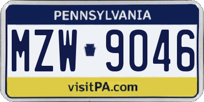 PA license plate MZW9046