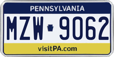 PA license plate MZW9062