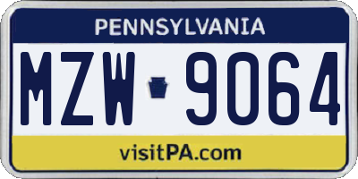 PA license plate MZW9064