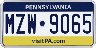 PA license plate MZW9065