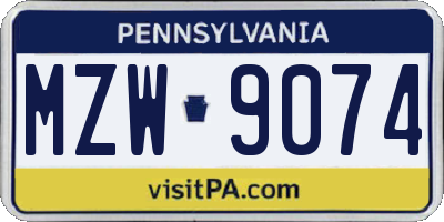 PA license plate MZW9074