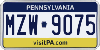 PA license plate MZW9075