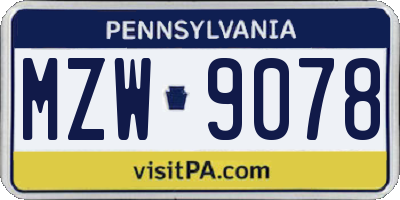 PA license plate MZW9078