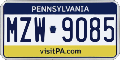 PA license plate MZW9085