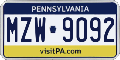 PA license plate MZW9092