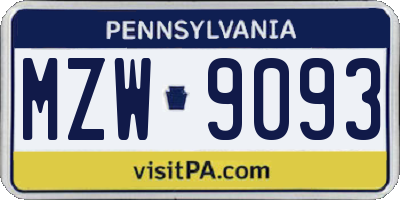 PA license plate MZW9093