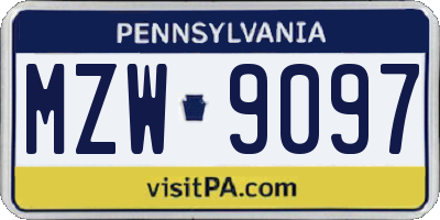 PA license plate MZW9097