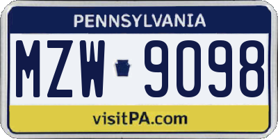 PA license plate MZW9098